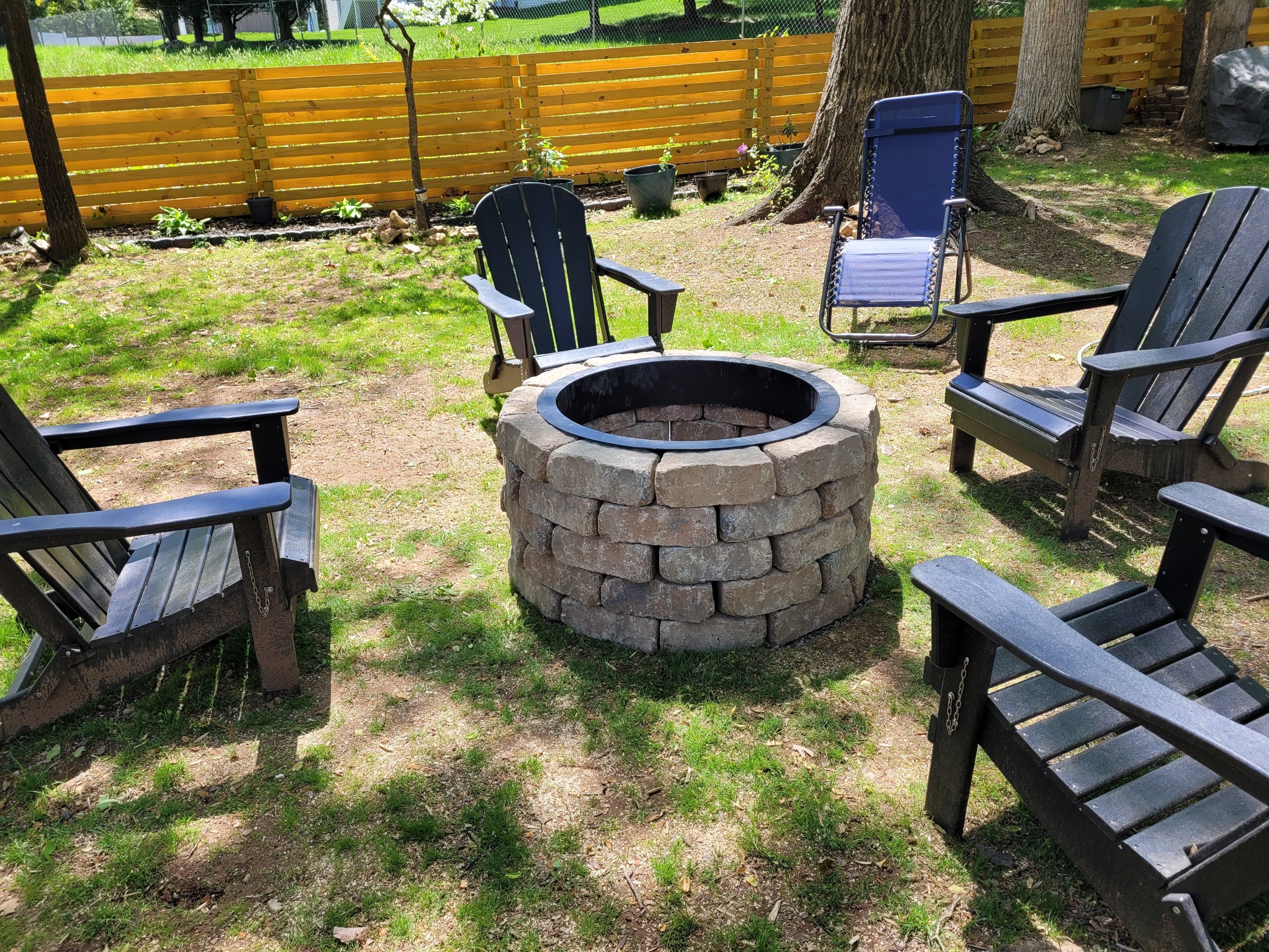 Custom firepit installation with stone surround